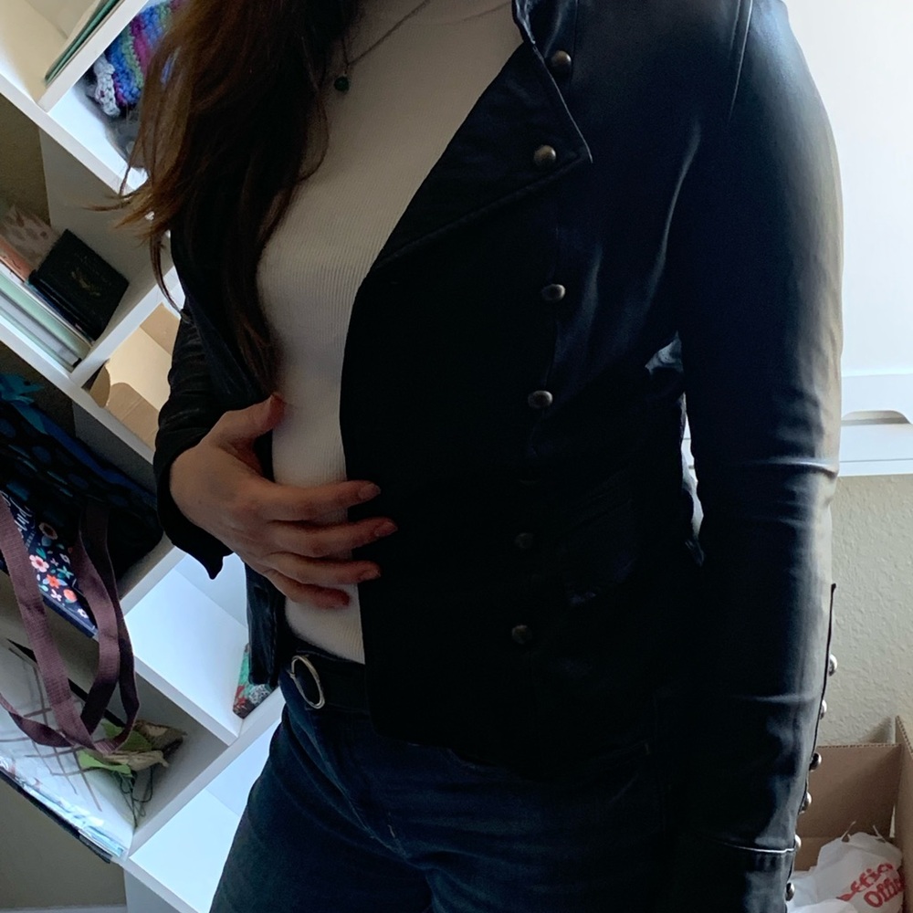 Joie Black Leather and Silk Jacket - Picture 2 of 13